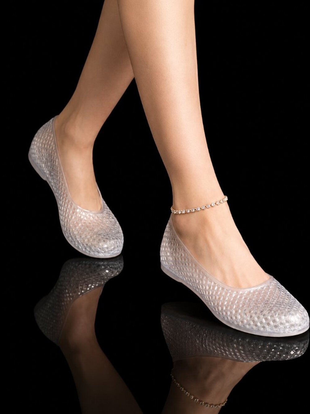 Women’s Clear Jelly Ballet Flats Diamond Texture Slip-On Shoes, 11
